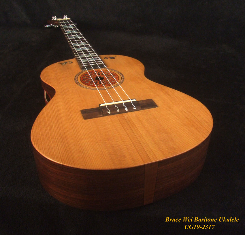 Handcrafted Baritone Ukulele, Solid Indian Rosewood, Spruce 4 String, MOP Inlay, Bruce Wei UG19-2317
