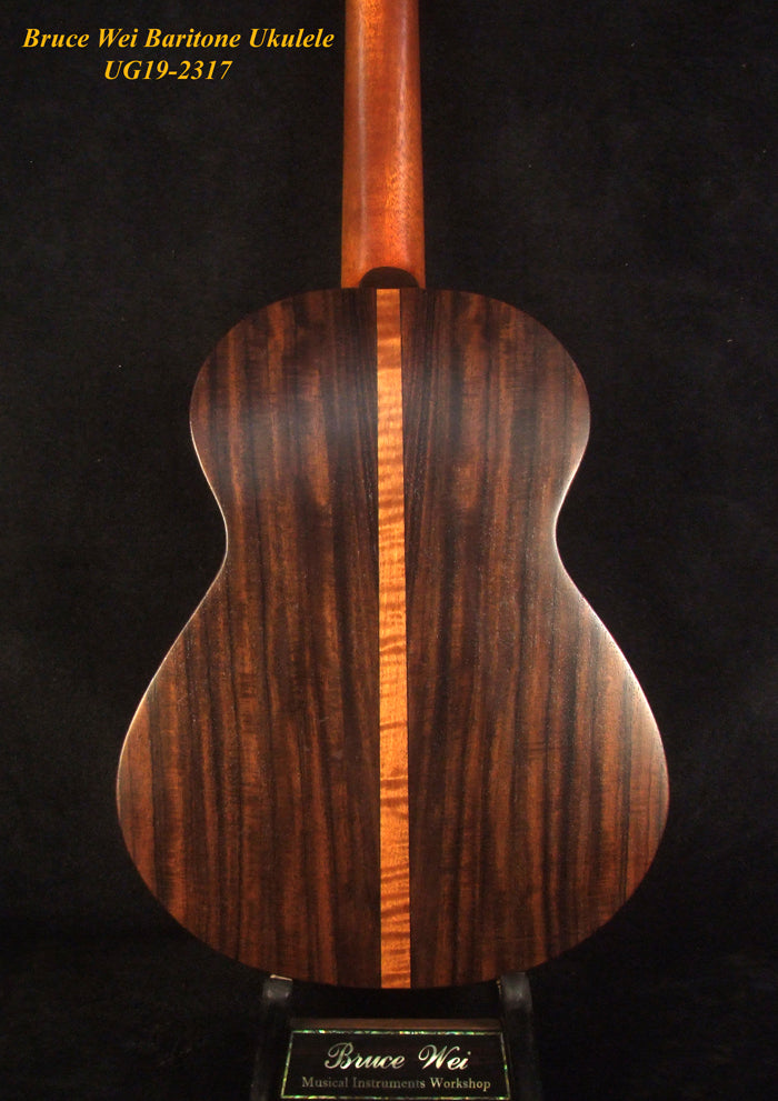 Handcrafted Baritone Ukulele, Solid Indian Rosewood, Spruce 4 String, MOP Inlay, Bruce Wei UG19-2317