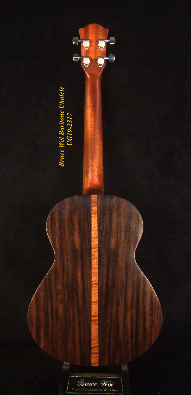 Handcrafted Baritone Ukulele, Solid Indian Rosewood, Spruce 4 String, MOP Inlay, Bruce Wei UG19-2317