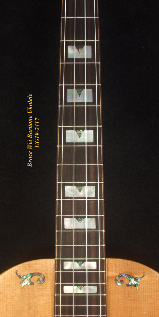 Handcrafted Baritone Ukulele, Solid Indian Rosewood, Spruce 4 String, MOP Inlay, Bruce Wei UG19-2317