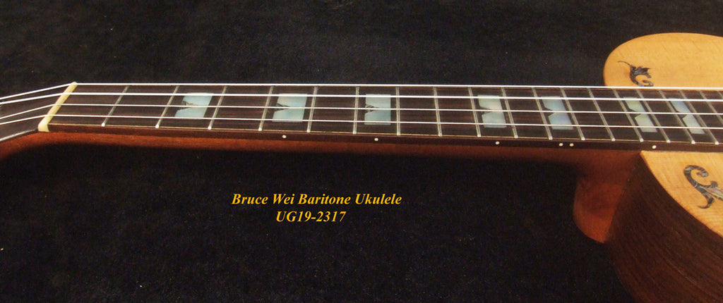 Handcrafted Baritone Ukulele, Solid Indian Rosewood, Spruce 4 String, MOP Inlay, Bruce Wei UG19-2317