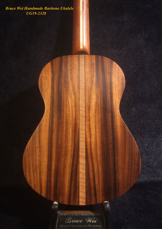 Handmade Baritone Ukulele, Solid Hawaiian Koa, Spruce & Acacia, 4 String, Turtle Soundhole, Soft-bag Bruce Wei UG19-2328