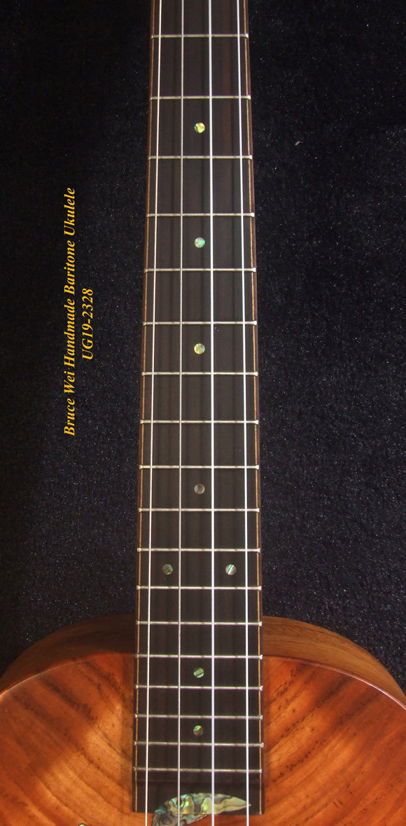 Handmade Baritone Ukulele, Solid Hawaiian Koa, Spruce & Acacia, 4 String, Turtle Soundhole, Soft-bag Bruce Wei UG19-2328