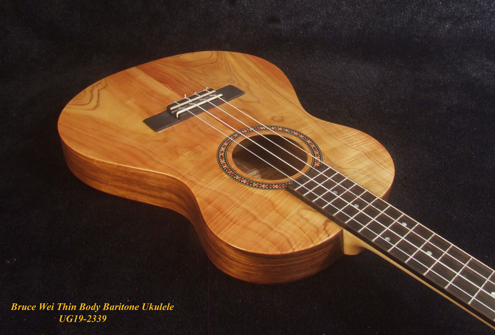 Handmade Thin Body Baritone Ukulele, Solid Curly Taiwania, Acacia, 4 String, Soft-bag, Bruce Wei UG19-2339