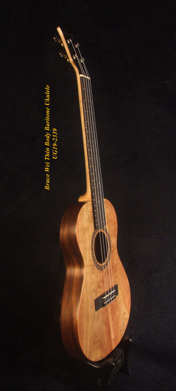Handmade Thin Body Baritone Ukulele, Solid Curly Taiwania, Acacia, 4 String, Soft-bag, Bruce Wei UG19-2339