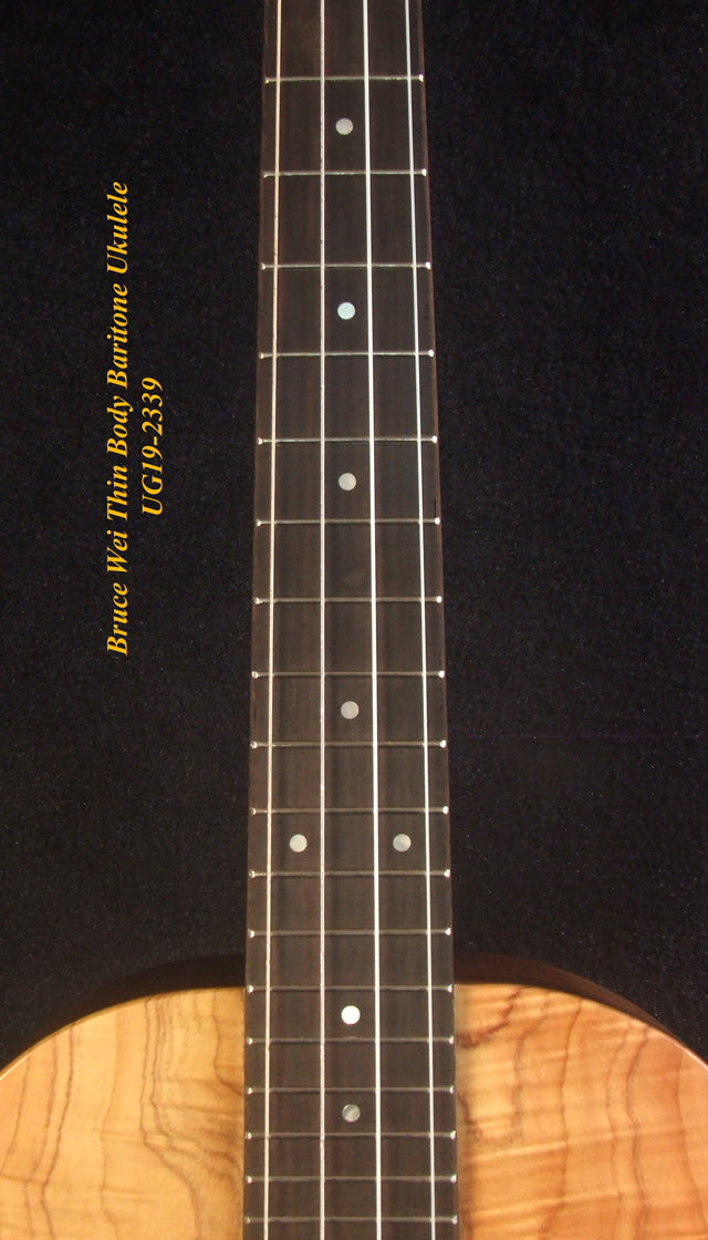 Handmade Thin Body Baritone Ukulele, Solid Curly Taiwania, Acacia, 4 String, Soft-bag, Bruce Wei UG19-2339