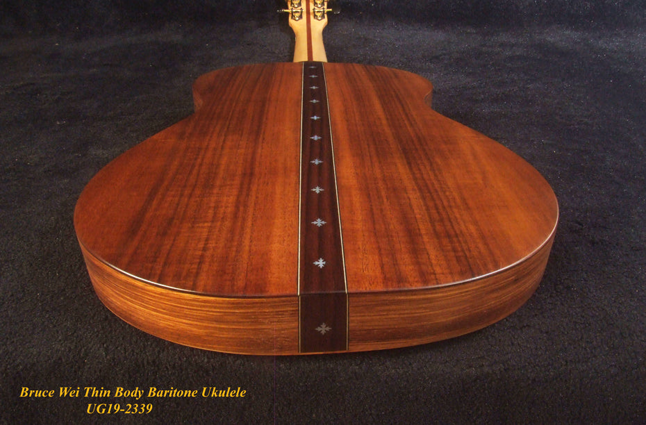 Handmade Thin Body Baritone Ukulele, Solid Curly Taiwania, Acacia, 4 String, Soft-bag, Bruce Wei UG19-2339