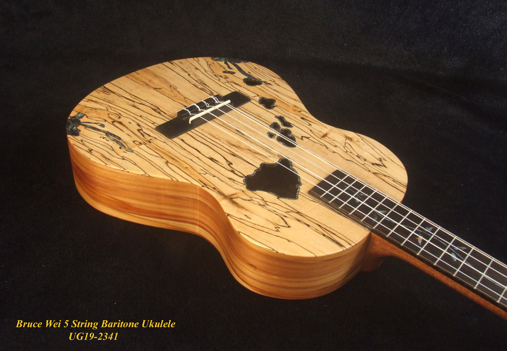 Handcrafted 5 String Baritone Ukulele, Spalted Maple, Taiwania, Vine Inlay, The Islands Soundhole, Soft-bag, Bruce Wei UG19-2341