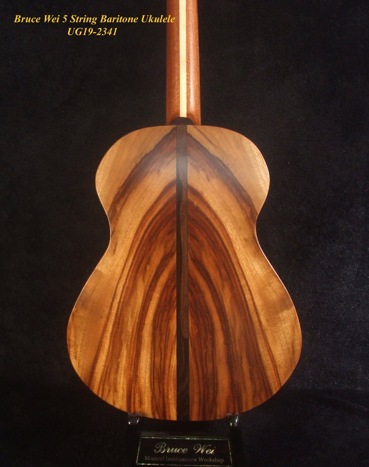 Handcrafted 5 String Baritone Ukulele, Spalted Maple, Taiwania, Vine Inlay, The Islands Soundhole, Soft-bag, Bruce Wei UG19-2341