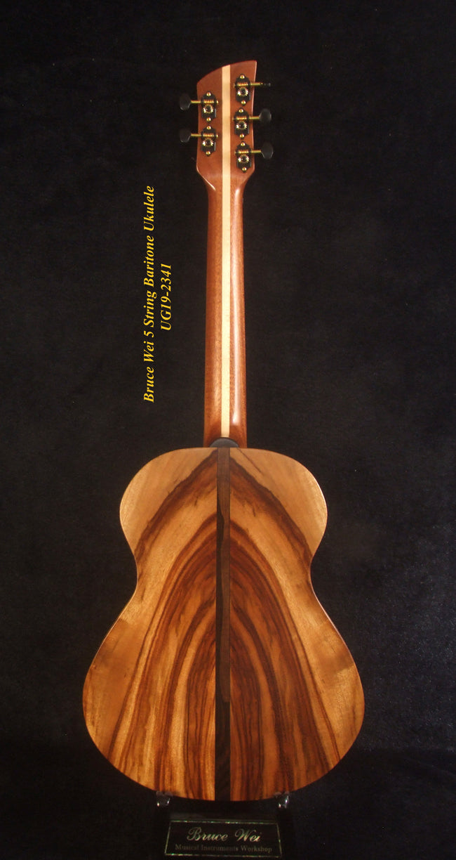 Handcrafted 5 String Baritone Ukulele, Spalted Maple, Taiwania, Vine Inlay, The Islands Soundhole, Soft-bag, Bruce Wei UG19-2341