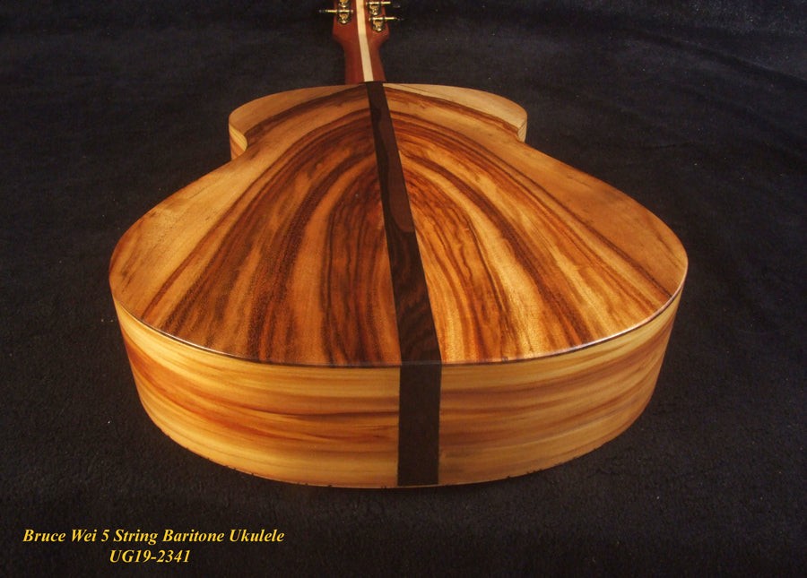 Handcrafted 5 String Baritone Ukulele, Spalted Maple, Taiwania, Vine Inlay, The Islands Soundhole, Soft-bag, Bruce Wei UG19-2341