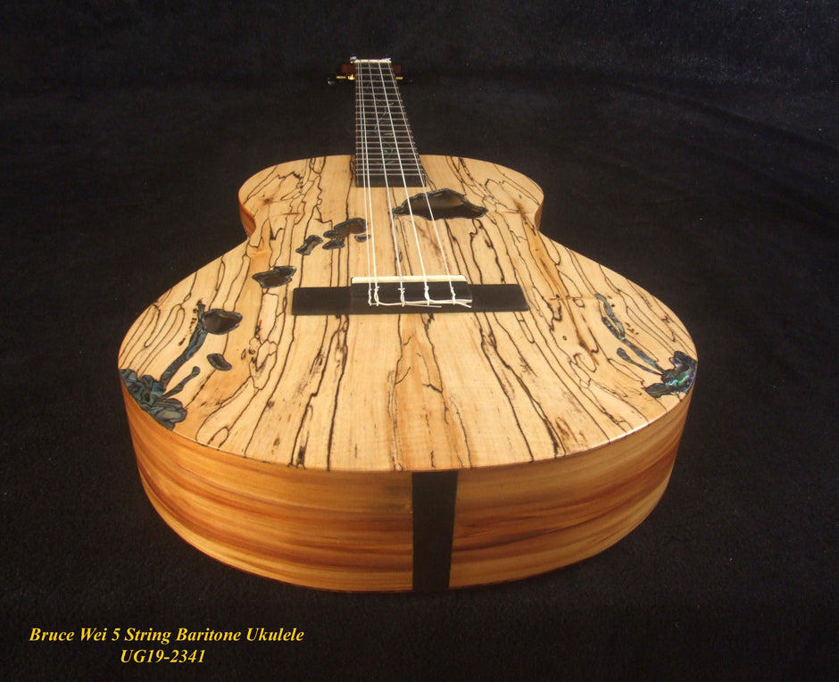 Handcrafted 5 String Baritone Ukulele, Spalted Maple, Taiwania, Vine Inlay, The Islands Soundhole, Soft-bag, Bruce Wei UG19-2341