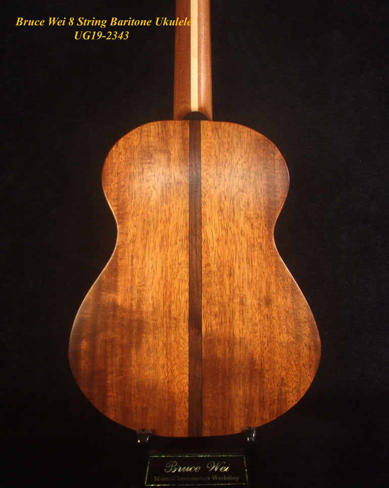 Handmade 8 String Baritone Ukulele, Solid Curly Hawaiian Koa, Slotted Head, MOP Inlay, Soft-bag, Bruce Wei UG19-2343