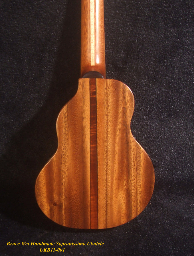 Handmade Pineapple Sopranissimo/ Pocket Ukulele, Solid Spruce, Curly Hawaiian Koa, Acacia, MOP Inlay, Soft-bag, Bruce Wei UKB11-001