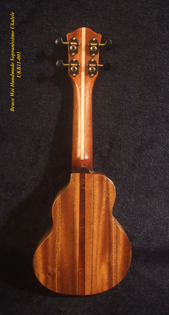 Handmade Pineapple Sopranissimo/ Pocket Ukulele, Solid Spruce, Curly Hawaiian Koa, Acacia, MOP Inlay, Soft-bag, Bruce Wei UKB11-001