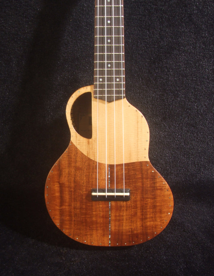 Handmade Pineapple Sopranissimo/ Pocket Ukulele, Solid Spruce, Curly Hawaiian Koa, Acacia, MOP Inlay, Soft-bag, Bruce Wei UKB11-001