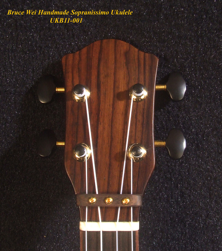 Handmade Pineapple Sopranissimo/ Pocket Ukulele, Solid Spruce, Curly Hawaiian Koa, Acacia, MOP Inlay, Soft-bag, Bruce Wei UKB11-001