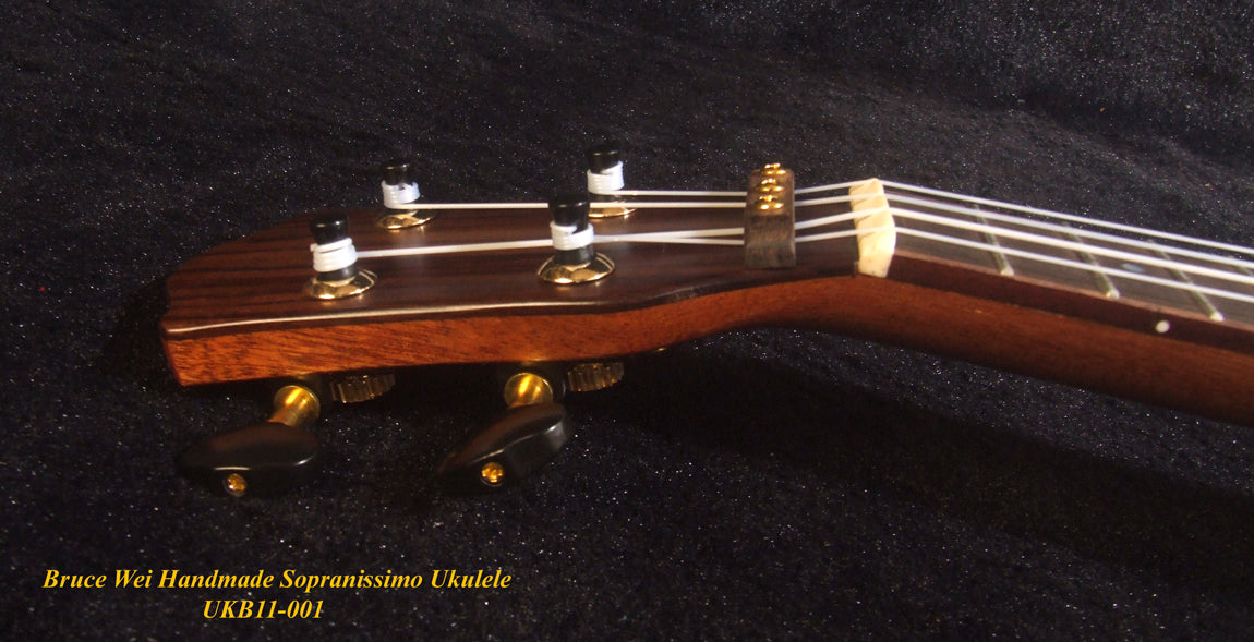 Handmade Pineapple Sopranissimo/ Pocket Ukulele, Solid Spruce, Curly Hawaiian Koa, Acacia, MOP Inlay, Soft-bag, Bruce Wei UKB11-001