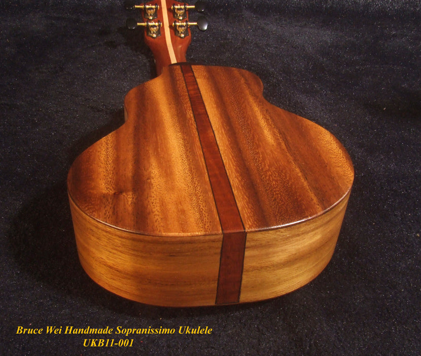 Handmade Pineapple Sopranissimo/ Pocket Ukulele, Solid Spruce, Curly Hawaiian Koa, Acacia, MOP Inlay, Soft-bag, Bruce Wei UKB11-001