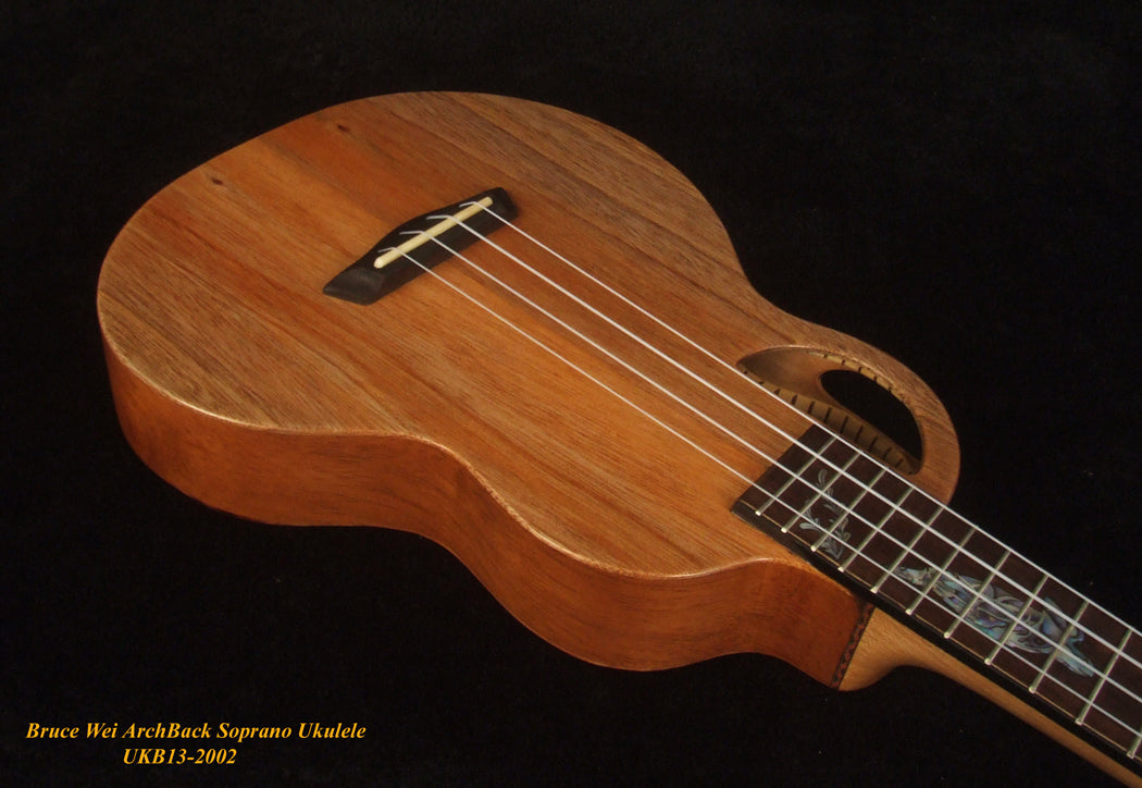 Handcrafted Soprano Ukulele, Solid Taiwania Archback, Turtle Inlay, Soft-bag, Bruce Wei UKB13-2002