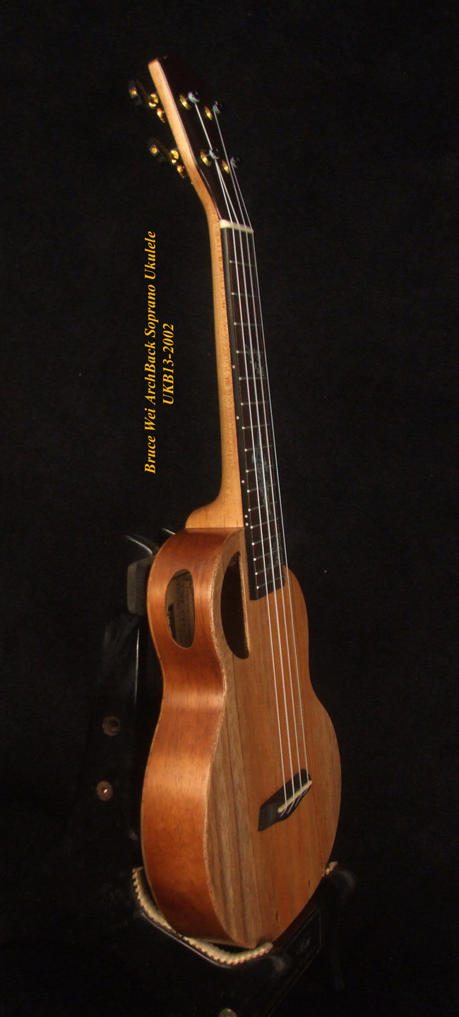 Handcrafted Soprano Ukulele, Solid Taiwania Archback, Turtle Inlay, Soft-bag, Bruce Wei UKB13-2002