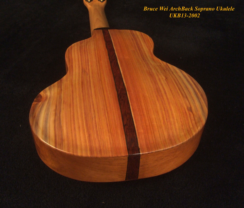 Handcrafted Soprano Ukulele, Solid Taiwania Archback, Turtle Inlay, Soft-bag, Bruce Wei UKB13-2002
