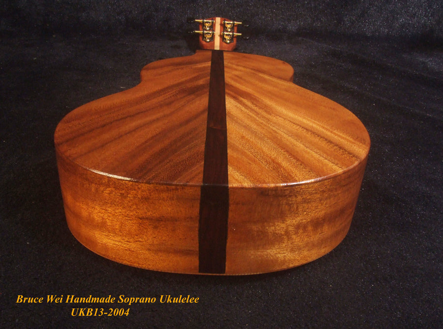 Handcrafted Soprano Ukulele, Solid Spruce, Acacia, MOP Inlay, Soft-bag, Bruce Wei UKB13-2004