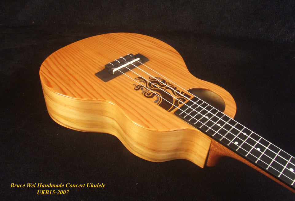 Handmade Concert Ukulele, Solid Taiwania, Mahogany, Abalone Inlay, Soft-bag, Bruce Wei UKB15-2007