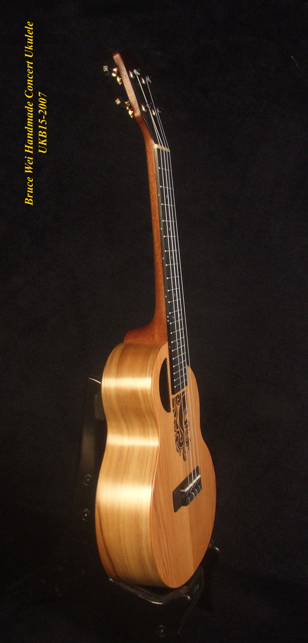 Handmade Concert Ukulele, Solid Taiwania, Mahogany, Abalone Inlay, Soft-bag, Bruce Wei UKB15-2007