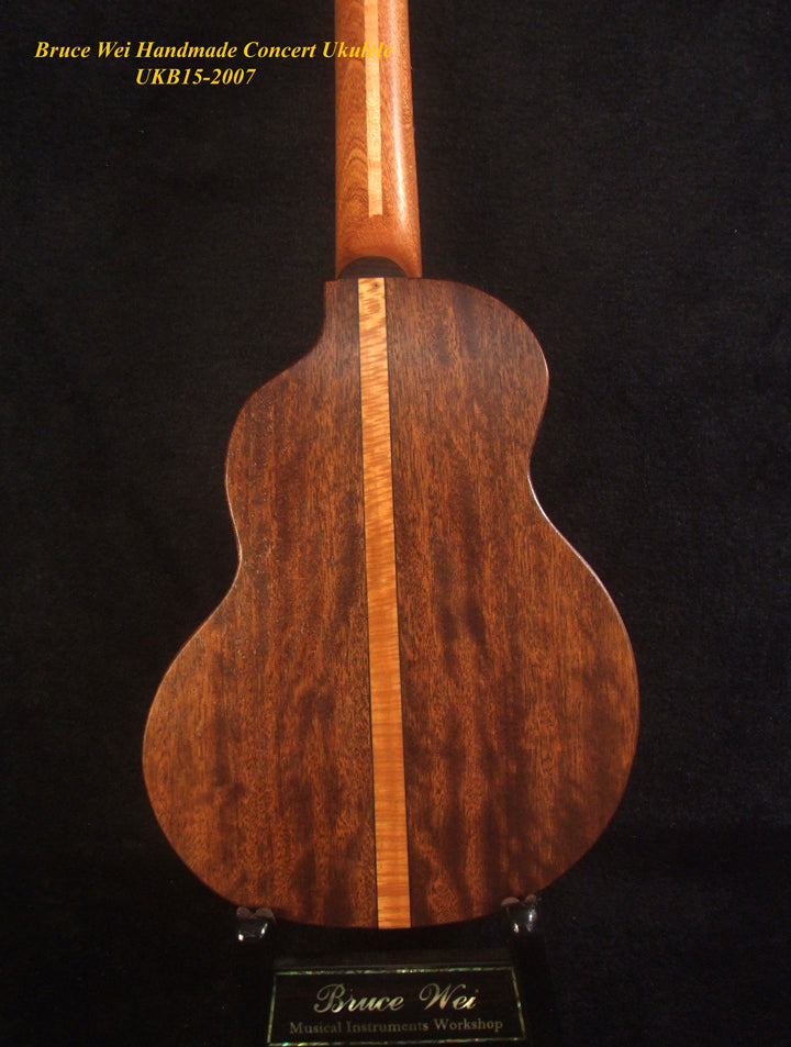 Handmade Concert Ukulele, Solid Taiwania, Mahogany, Abalone Inlay, Soft-bag, Bruce Wei UKB15-2007