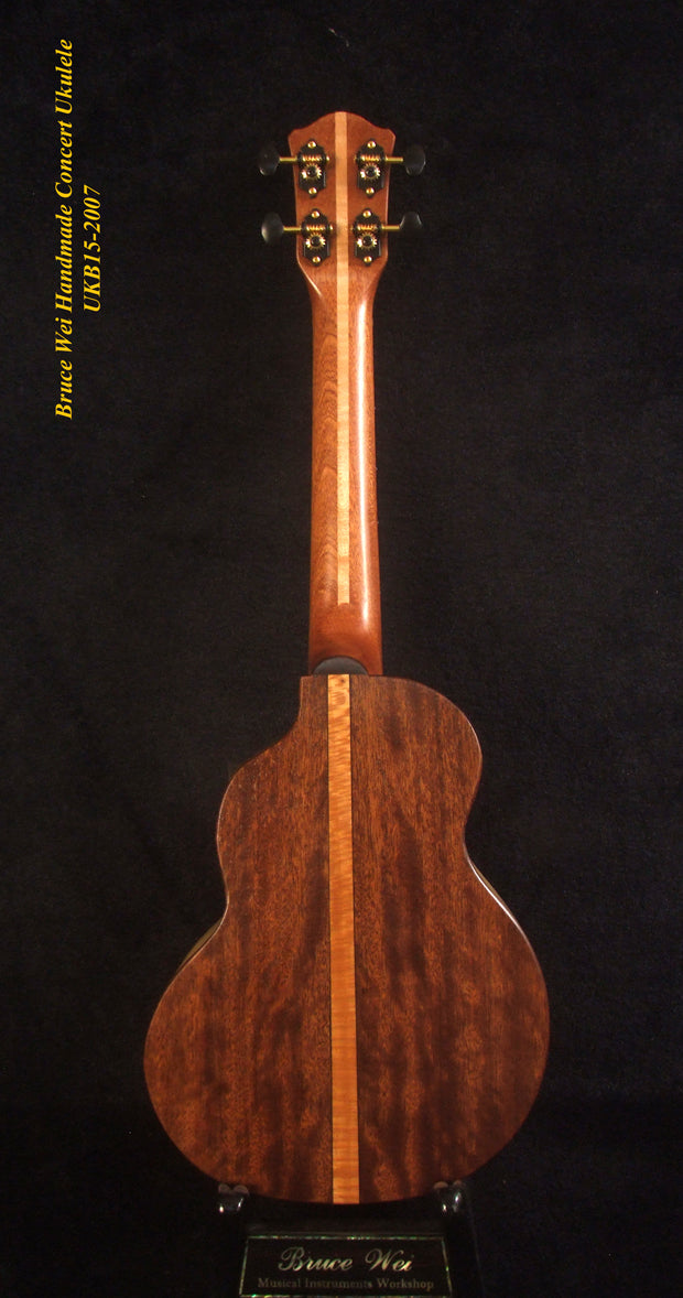 Handmade Concert Ukulele, Solid Taiwania, Mahogany, Abalone Inlay, Soft-bag, Bruce Wei UKB15-2007