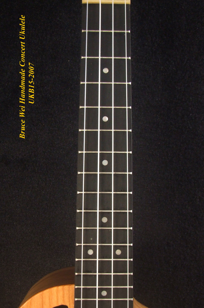 Handmade Concert Ukulele, Solid Taiwania, Mahogany, Abalone Inlay, Soft-bag, Bruce Wei UKB15-2007