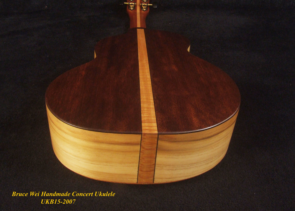 Handmade Concert Ukulele, Solid Taiwania, Mahogany, Abalone Inlay, Soft-bag, Bruce Wei UKB15-2007
