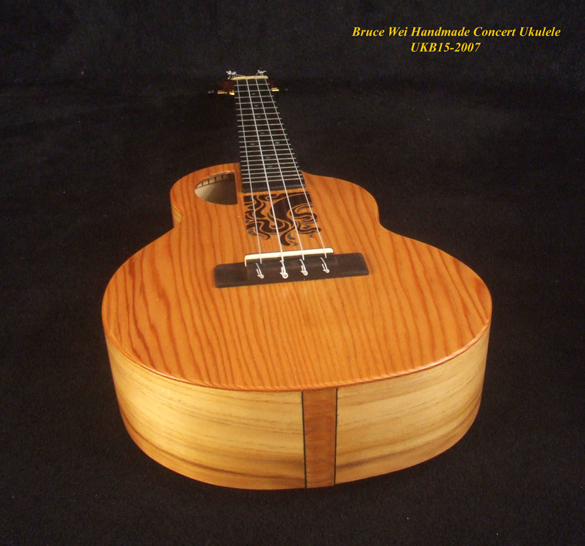 Handmade Concert Ukulele, Solid Taiwania, Mahogany, Abalone Inlay, Soft-bag, Bruce Wei UKB15-2007