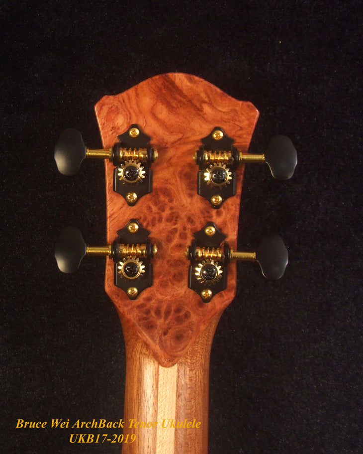 Handmade Tenor Ukulele, Solid Hawaiian Koa, Rosewood, Abalone & MOP Inlay, Soft-bag, Bruce Wei UKB17-2019