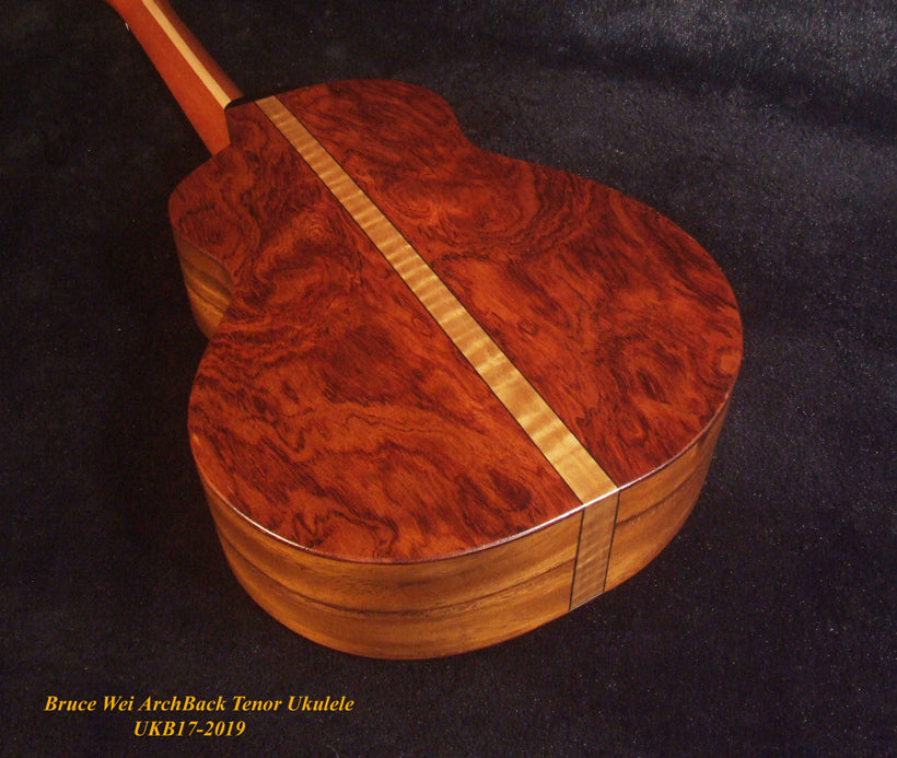 Handmade Tenor Ukulele, Solid Hawaiian Koa, Rosewood, Abalone & MOP Inlay, Soft-bag, Bruce Wei UKB17-2019