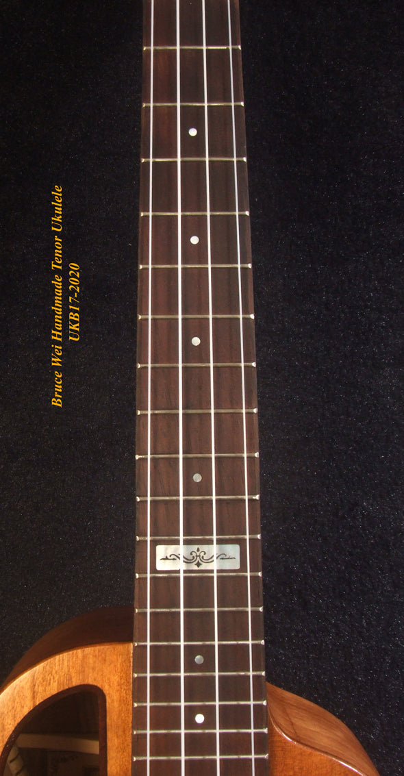 Handmade Tenor Ukulele, Solid Acacia, Bocote, Abalone & MOP Inlay, Soft-bag, Bruce Wei UKB17-2020