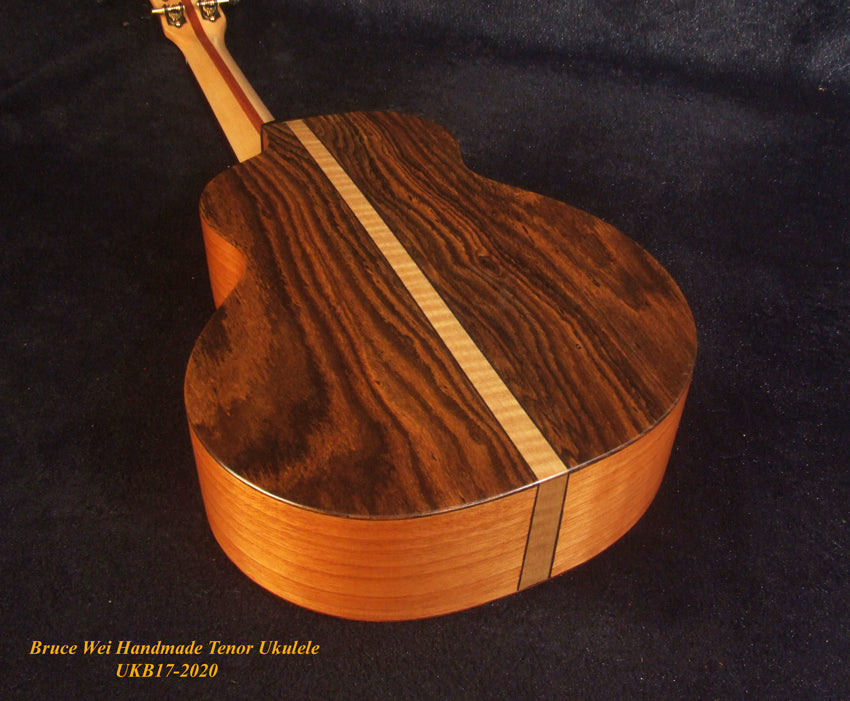Handmade Tenor Ukulele, Solid Acacia, Bocote, Abalone & MOP Inlay, Soft-bag, Bruce Wei UKB17-2020