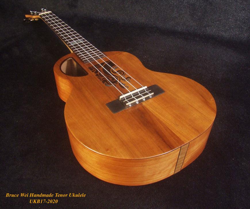 Handmade Tenor Ukulele, Solid Acacia, Bocote, Abalone & MOP Inlay, Soft-bag, Bruce Wei UKB17-2020