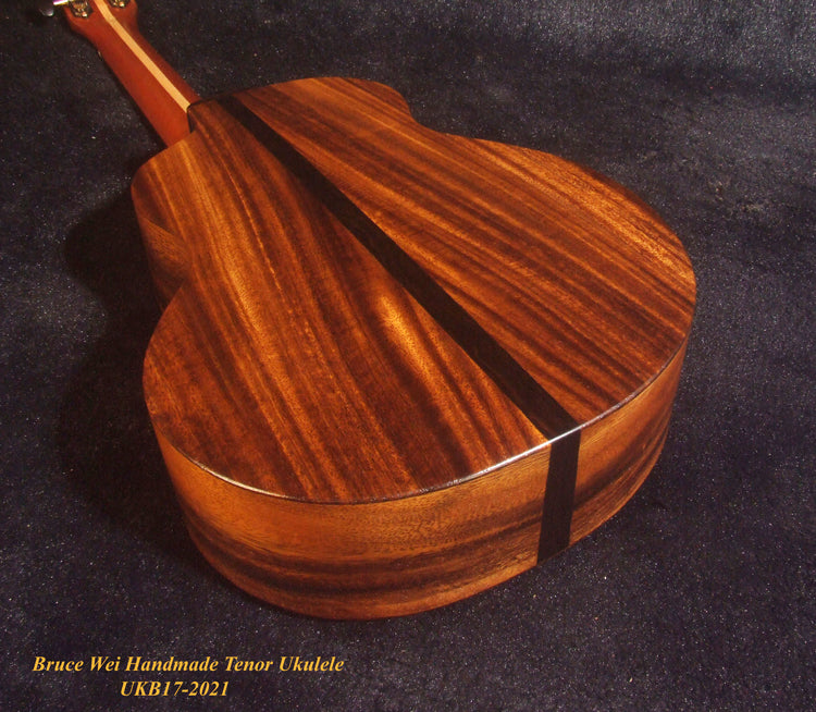 Handmade Tenor Ukulele, Solid Hawaiian Koa, Acacia, Abalone & MOP Inlay, Soft-bag, Bruce Wei UKB17-2021