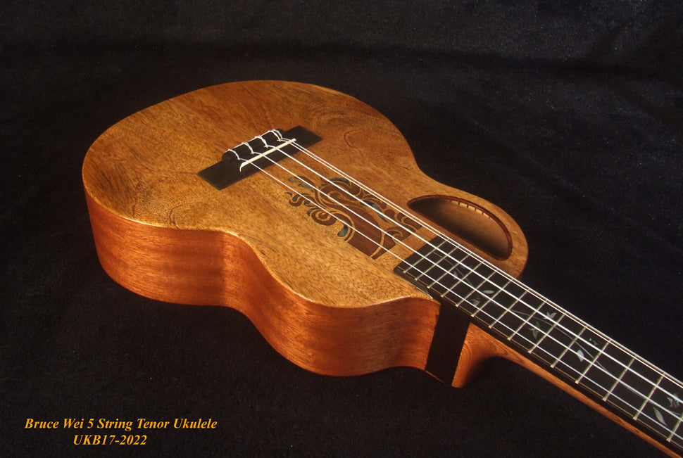 5 String Tenor Ukulele, Handmade Mango & Mahogany, Abalone Vine Inlay, Soft-bag, Bruce Wei UKB17-2022