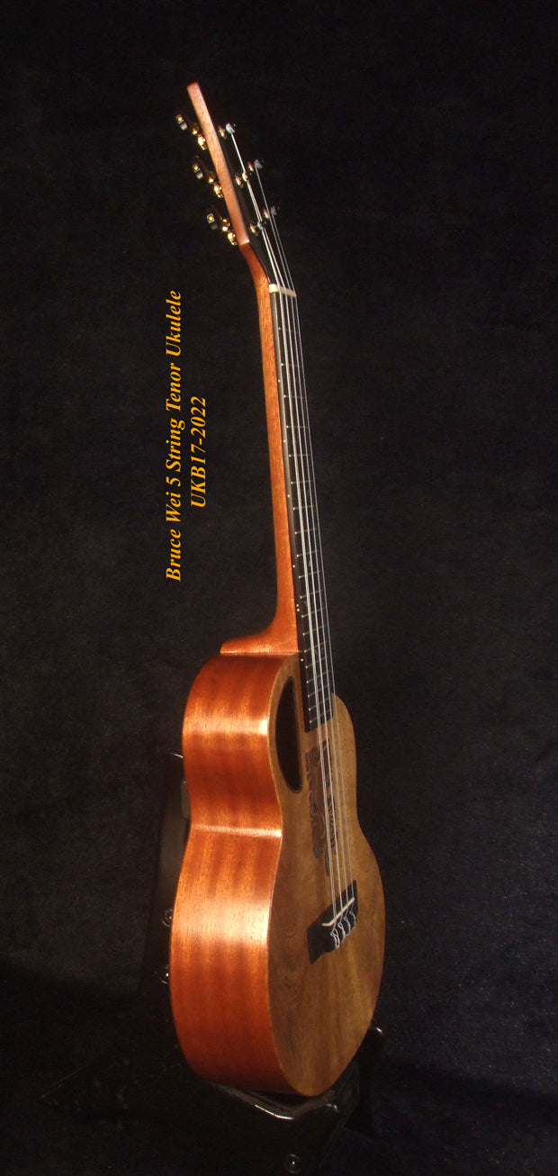 5 String Tenor Ukulele, Handmade Mango & Mahogany, Abalone Vine Inlay, Soft-bag, Bruce Wei UKB17-2022