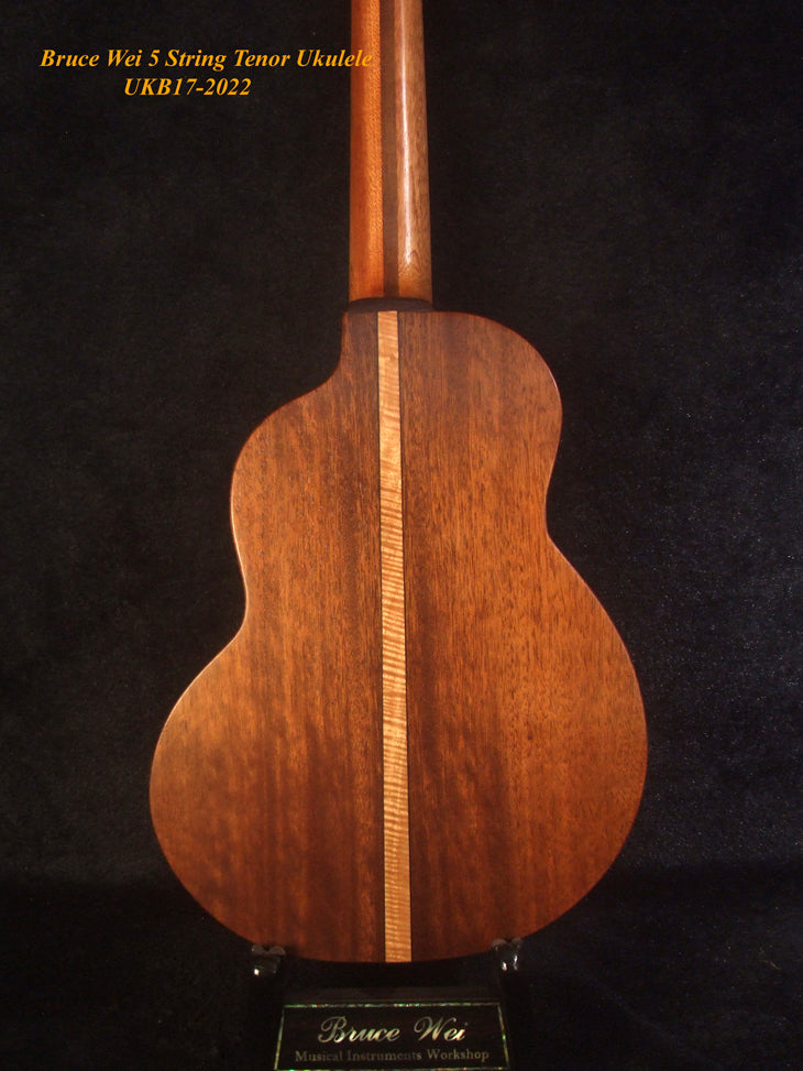 5 String Tenor Ukulele, Handmade Mango & Mahogany, Abalone Vine Inlay, Soft-bag, Bruce Wei UKB17-2022