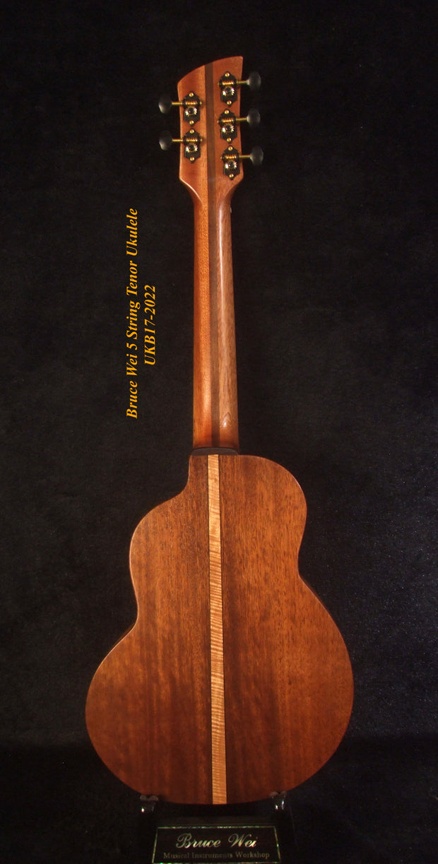 5 String Tenor Ukulele, Handmade Mango & Mahogany, Abalone Vine Inlay, Soft-bag, Bruce Wei UKB17-2022