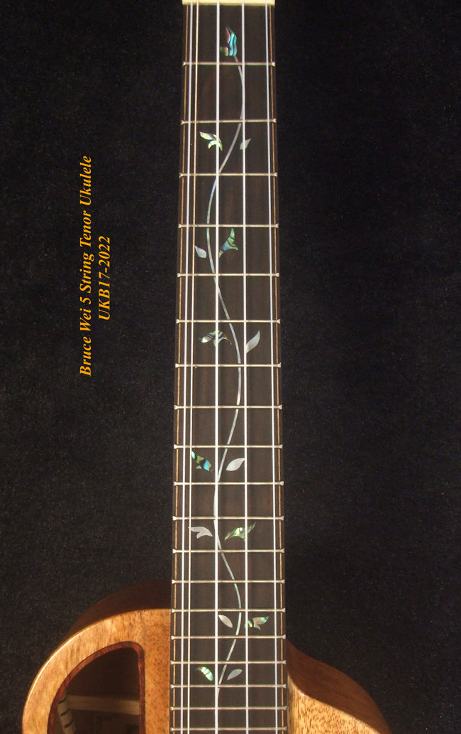 5 String Tenor Ukulele, Handmade Mango & Mahogany, Abalone Vine Inlay, Soft-bag, Bruce Wei UKB17-2022