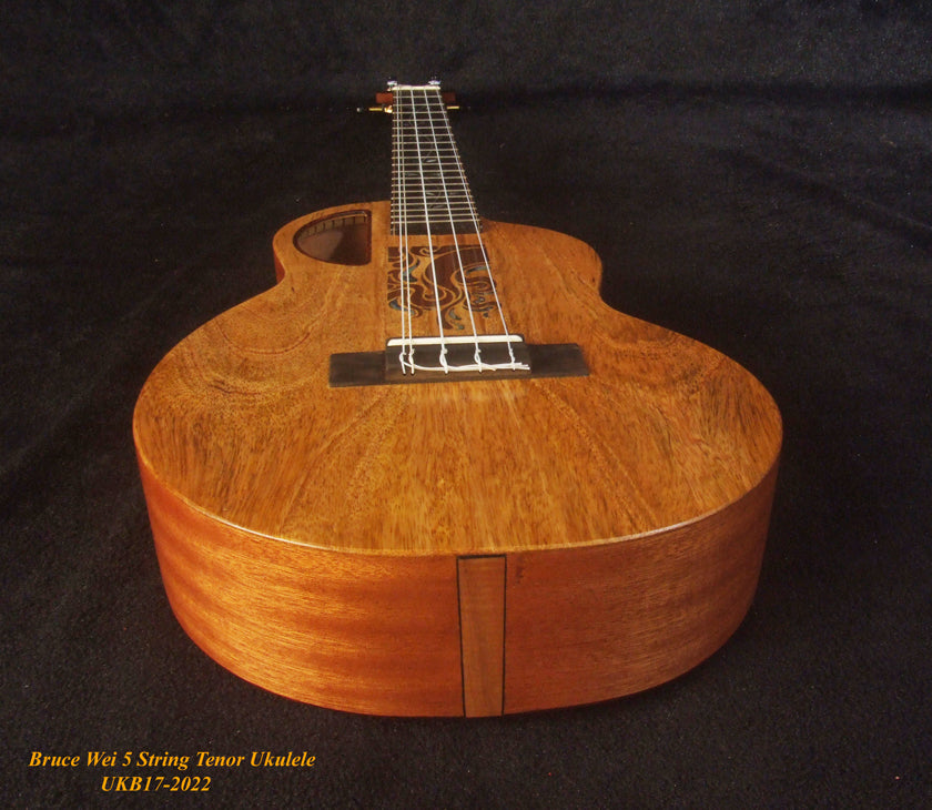 5 String Tenor Ukulele, Handmade Mango & Mahogany, Abalone Vine Inlay, Soft-bag, Bruce Wei UKB17-2022