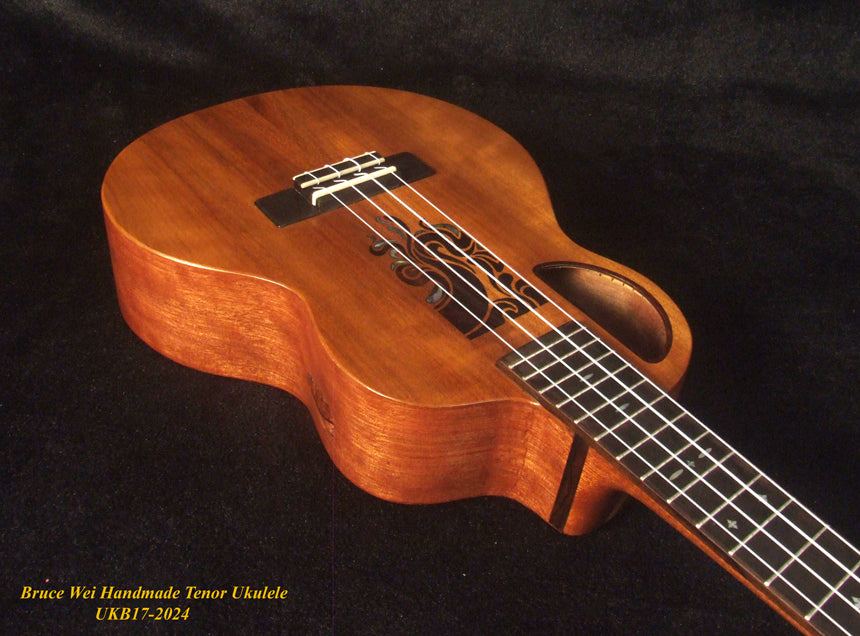 Handmade Tenor Ukulele, Solid Acacia, Abalone & MOP Inlay, Soft-bag, Bruce Wei UKB17-2024