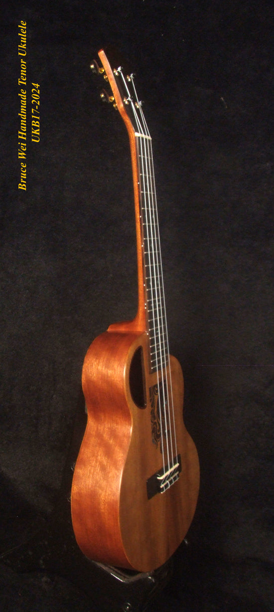 Handmade Tenor Ukulele, Solid Acacia, Abalone & MOP Inlay, Soft-bag, Bruce Wei UKB17-2024