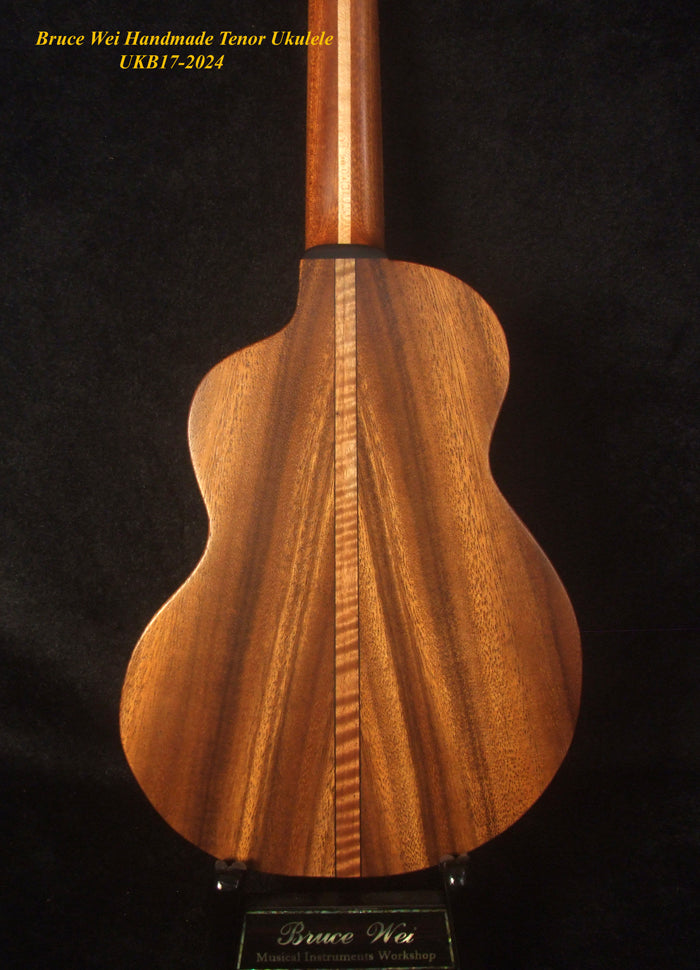 Handmade Tenor Ukulele, Solid Acacia, Abalone & MOP Inlay, Soft-bag, Bruce Wei UKB17-2024
