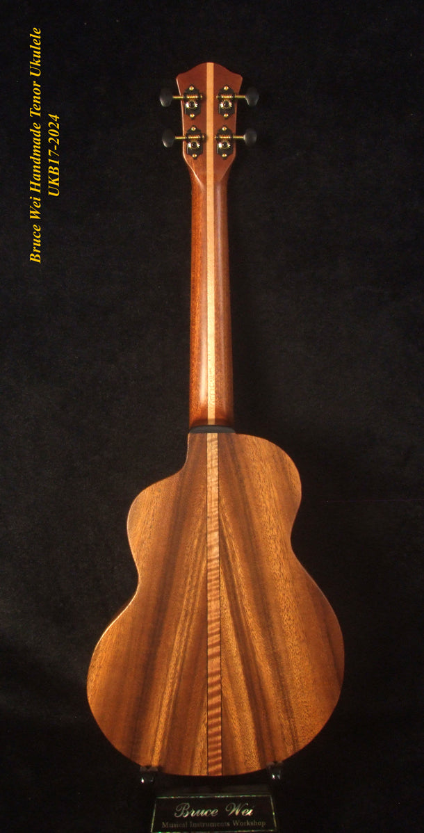 Handmade Tenor Ukulele, Solid Acacia, Abalone & MOP Inlay, Soft-bag, Bruce Wei UKB17-2024